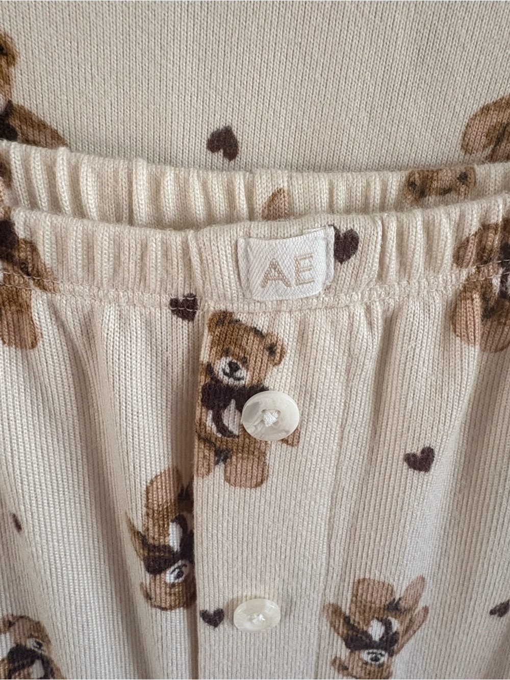American Eagle AE Lounge Teddy Bear Pajama Set Women’s XL Cream Cozy - Picture 2 of 6